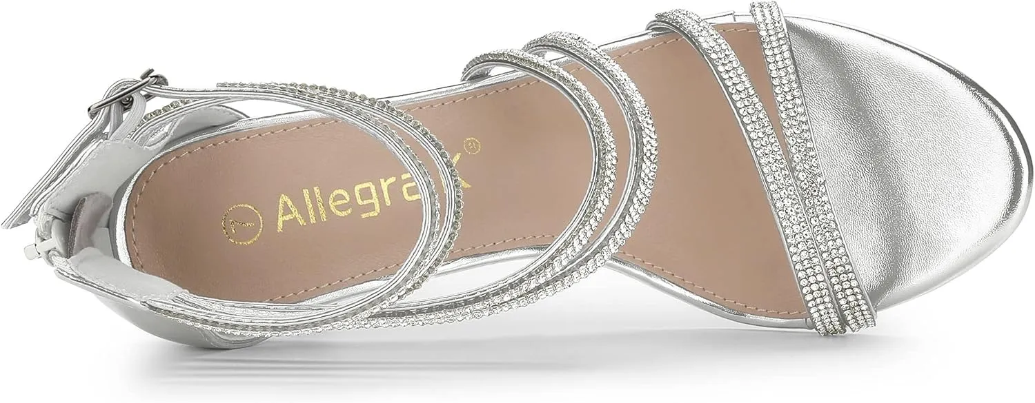 Allegra K Women's Ankle Strap Rhinestone Stiletto Heeled Sandals