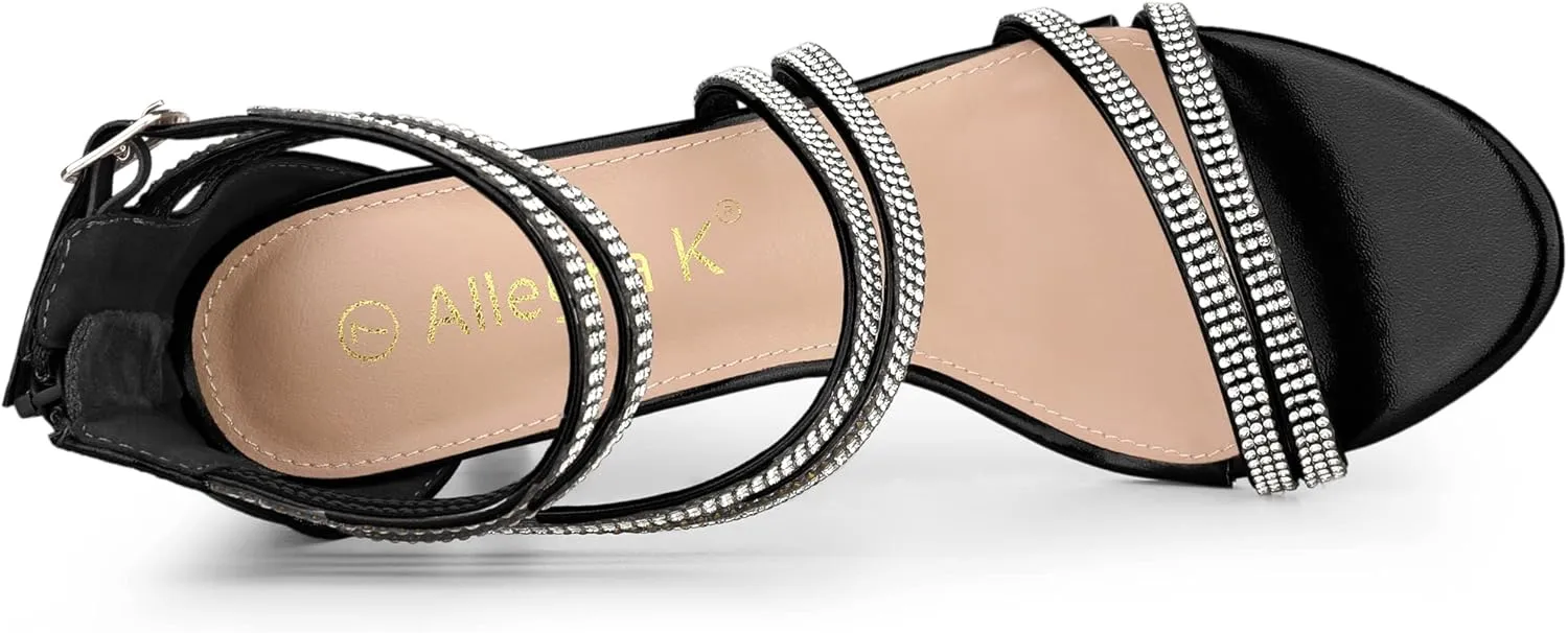 Allegra K Women's Ankle Strap Rhinestone Stiletto Heeled Sandals