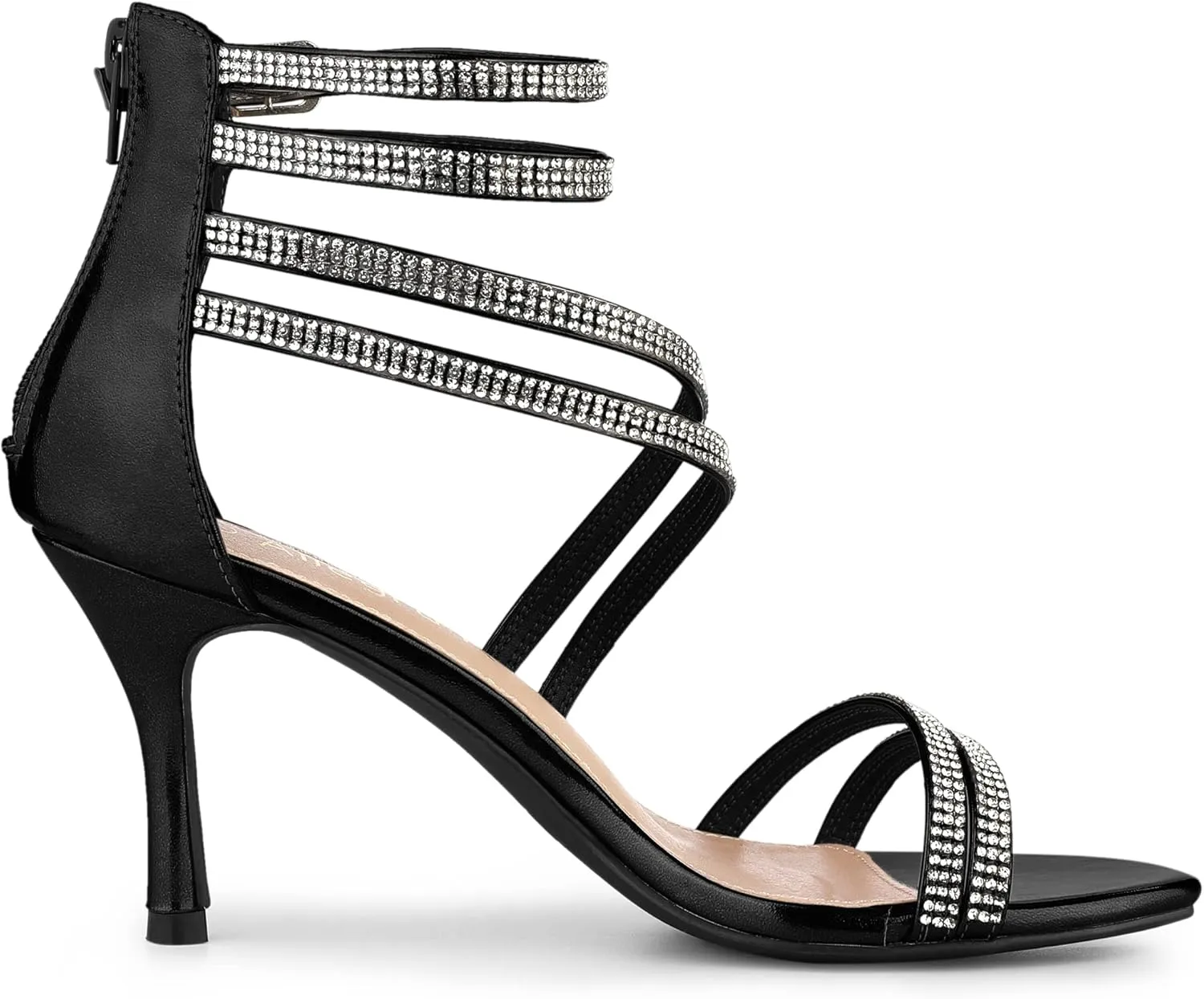Allegra K Women's Ankle Strap Rhinestone Stiletto Heeled Sandals