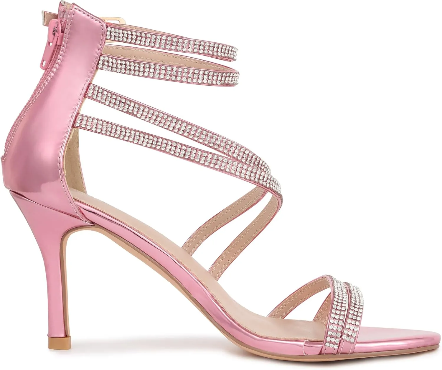 Allegra K Women's Ankle Strap Rhinestone Stiletto Heeled Sandals