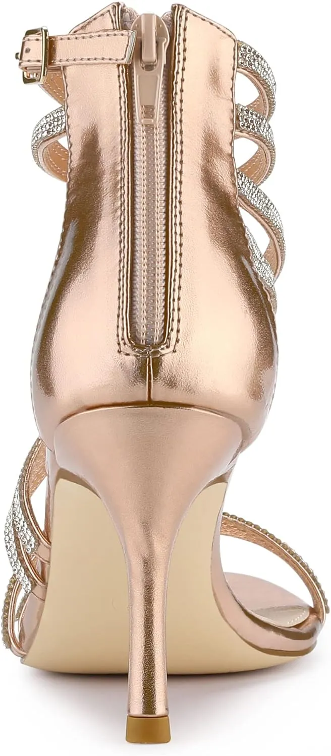 Allegra K Women's Ankle Strap Rhinestone Stiletto Heeled Sandals