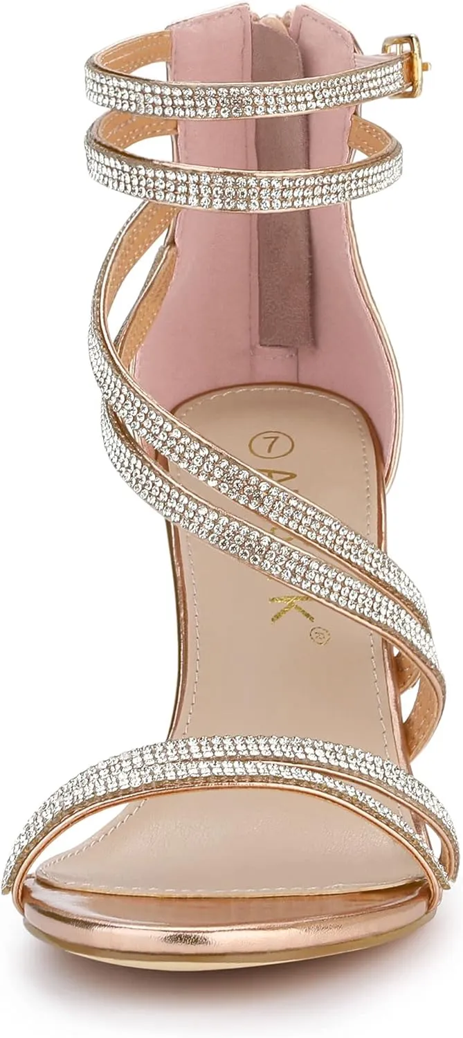 Allegra K Women's Ankle Strap Rhinestone Stiletto Heeled Sandals