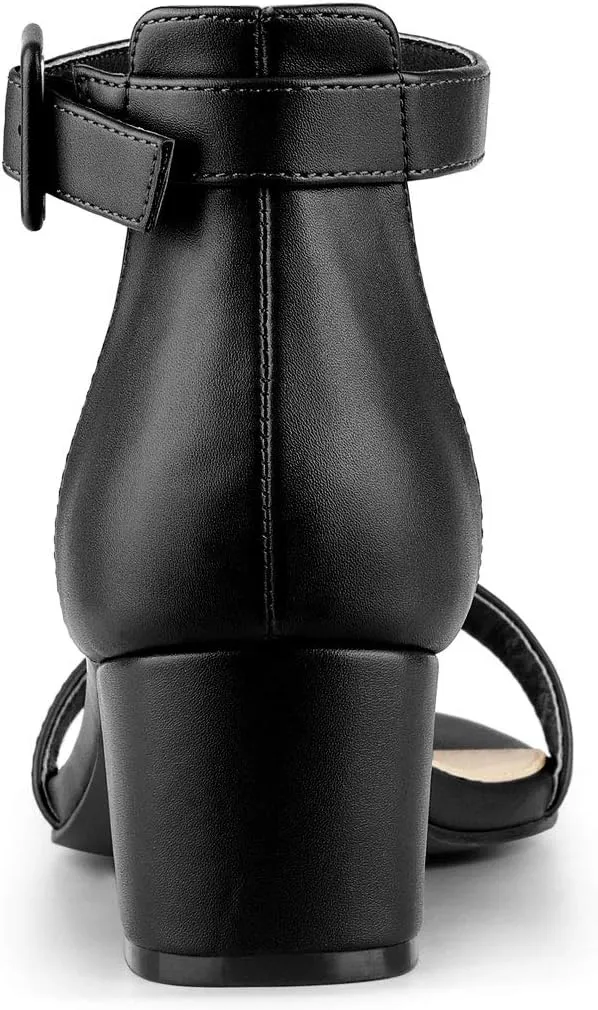 Allegra K Women's Block Low Heels Ankle Strap Sandals