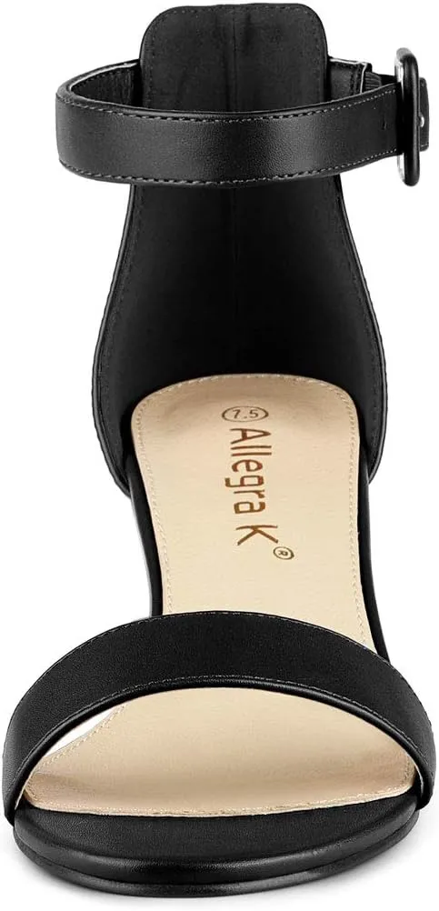 Allegra K Women's Block Low Heels Ankle Strap Sandals