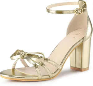 Allegra K Women's Bow Decor Ankle Strap Block Heels Sandals