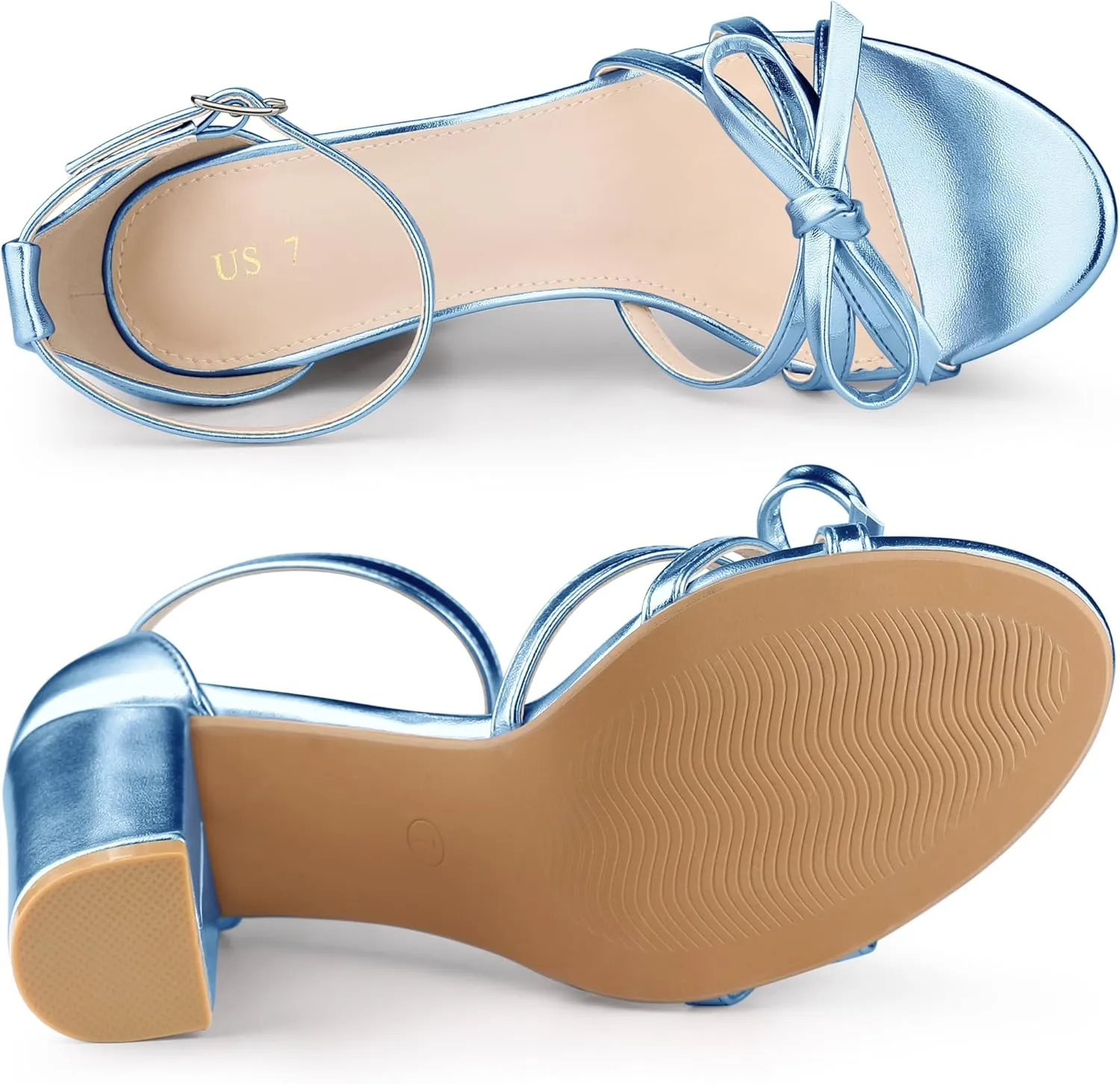 Allegra K Women's Bow Decor Ankle Strap Block Heels Sandals