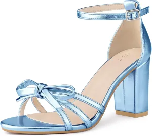 Allegra K Women's Bow Decor Ankle Strap Block Heels Sandals