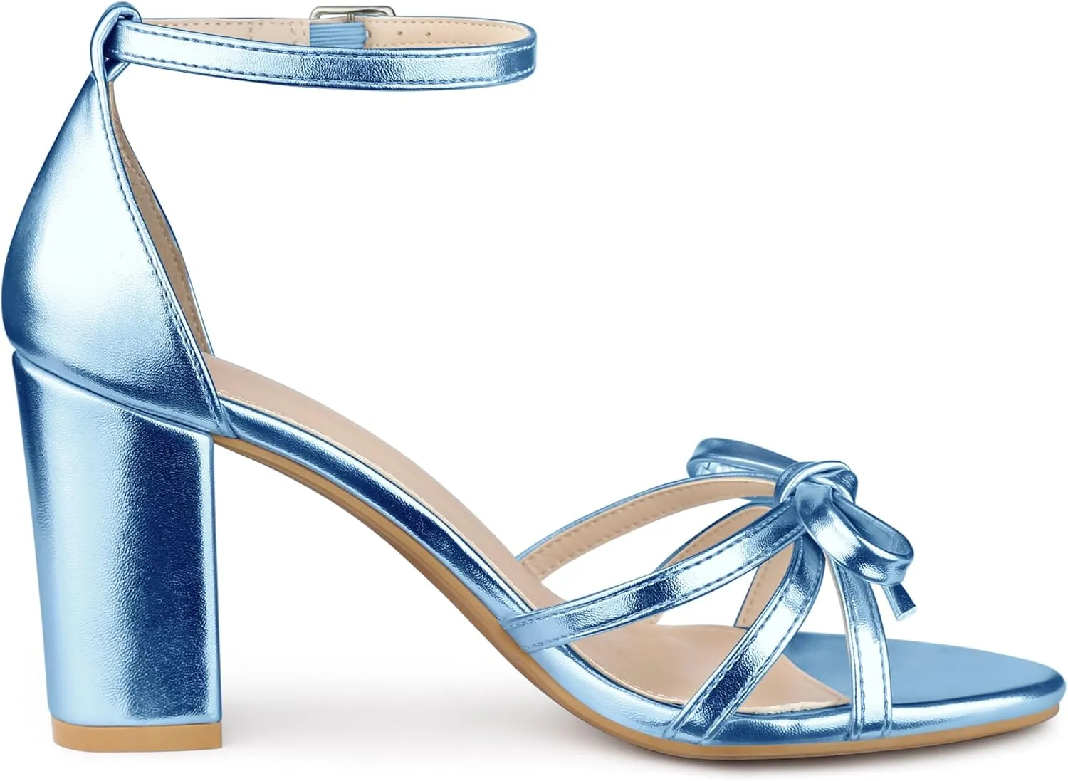Allegra K Women's Bow Decor Ankle Strap Block Heels Sandals