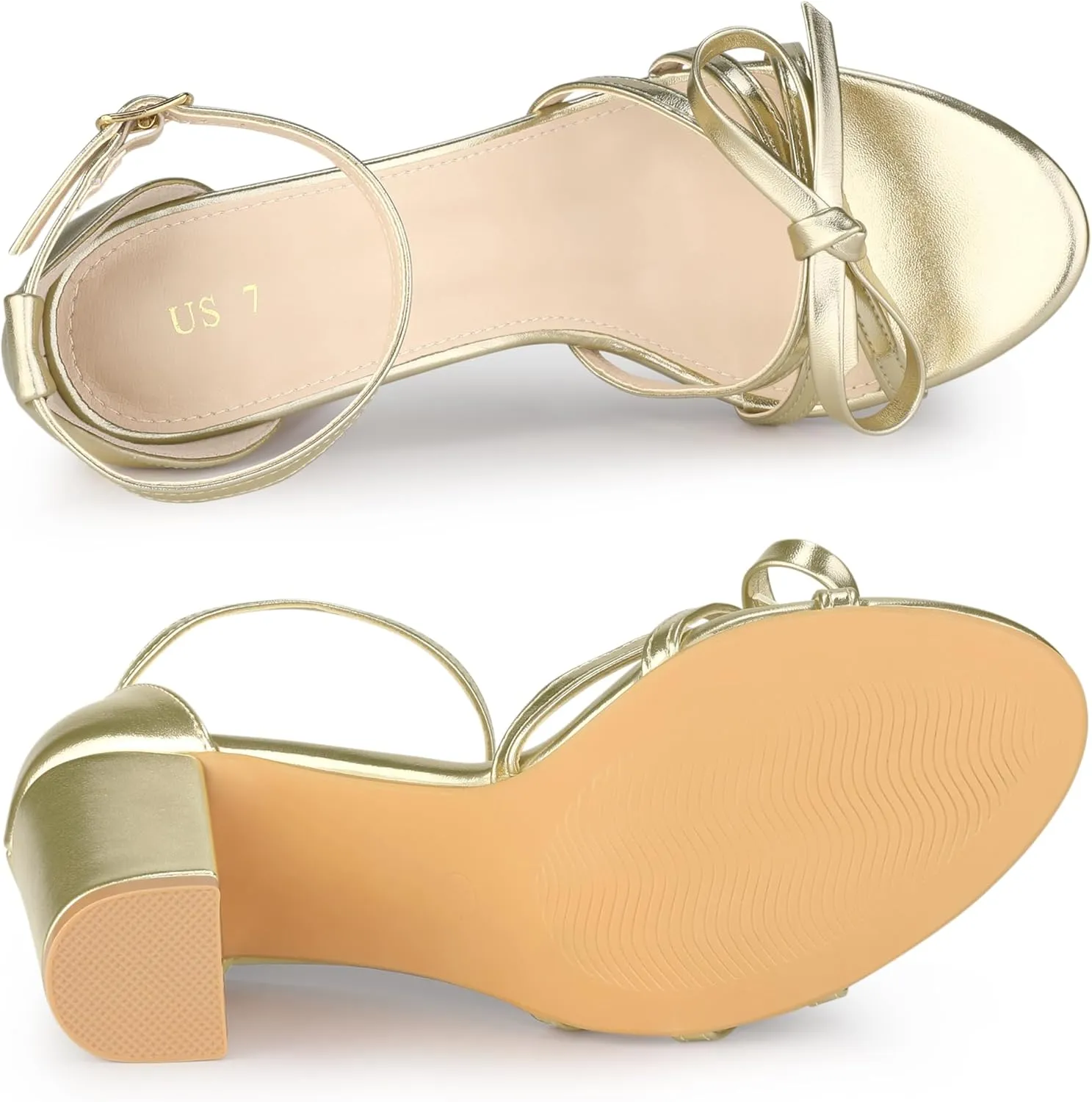 Allegra K Women's Bow Decor Ankle Strap Block Heels Sandals