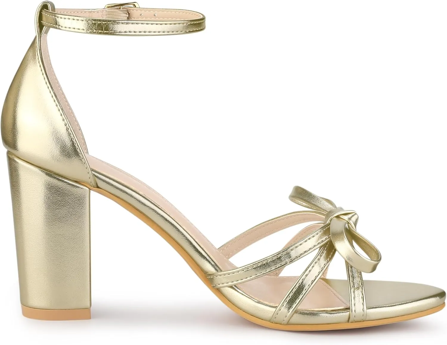 Allegra K Women's Bow Decor Ankle Strap Block Heels Sandals