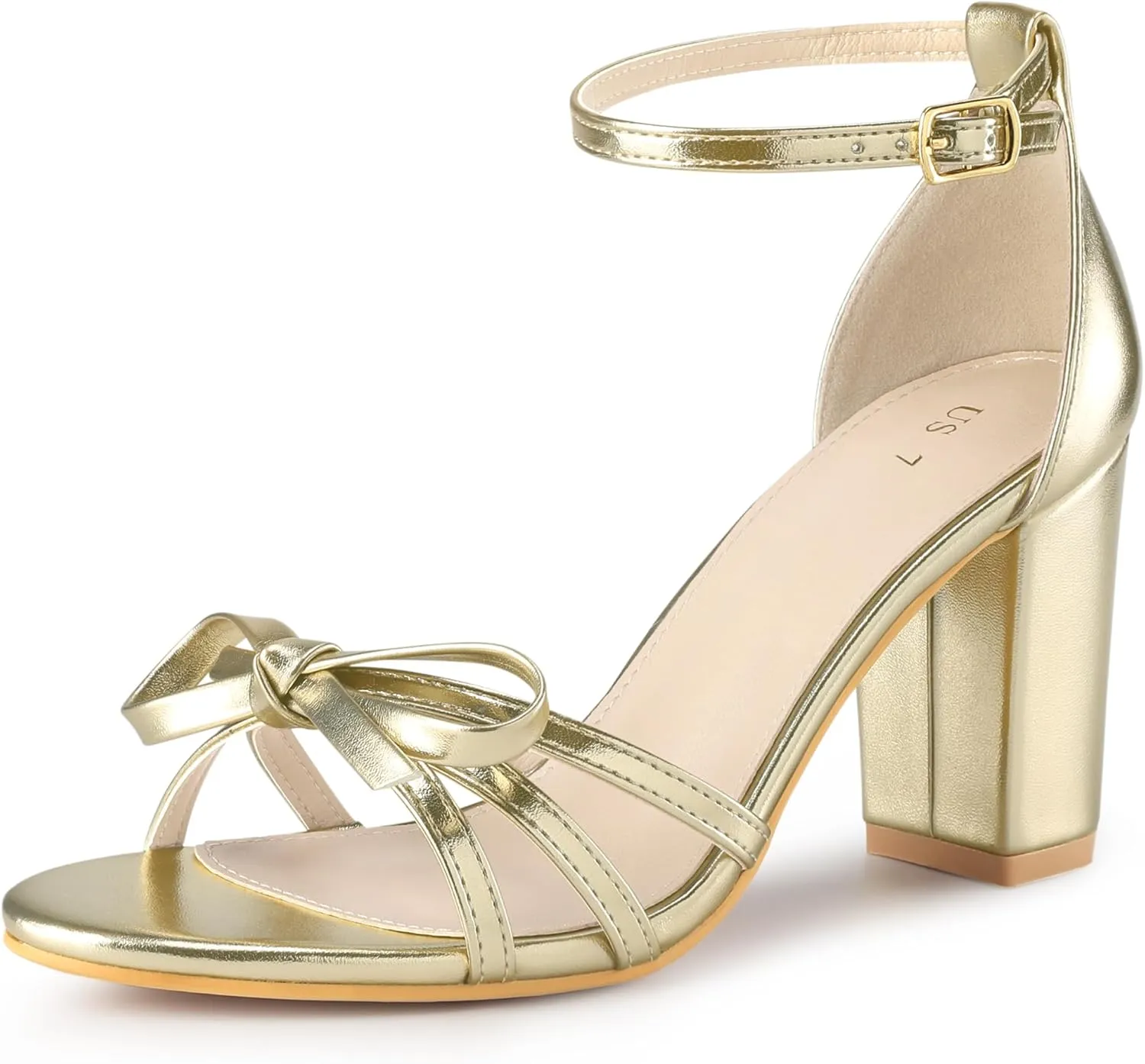 Allegra K Women's Bow Decor Ankle Strap Block Heels Sandals