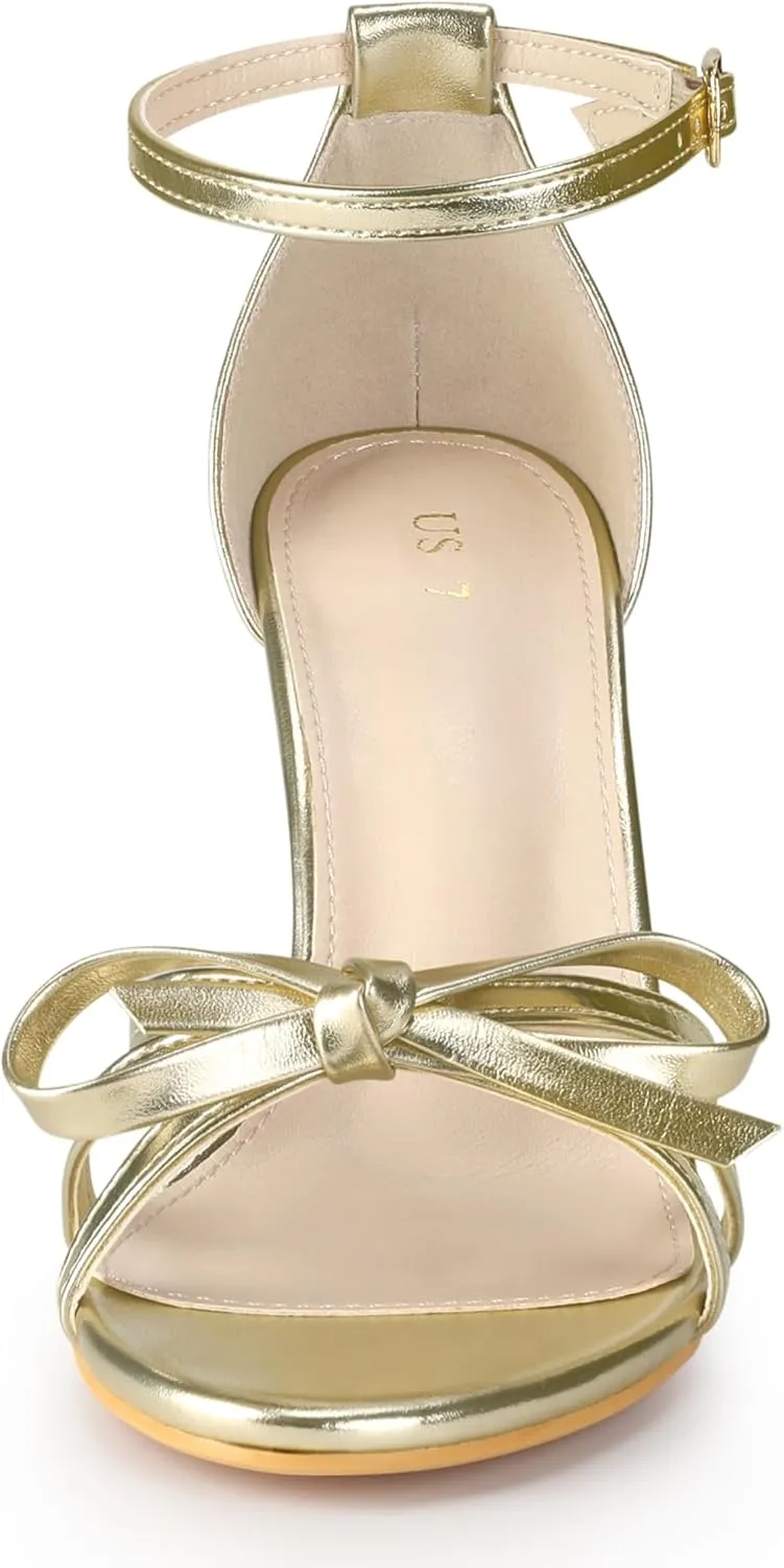 Allegra K Women's Bow Decor Ankle Strap Block Heels Sandals
