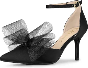 Allegra K Women's Bow Tie Ankle Strap Stiletto High Heels Pumps