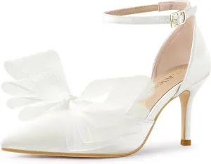 Allegra K Women's Bow Tie Ankle Strap Stiletto High Heels Pumps