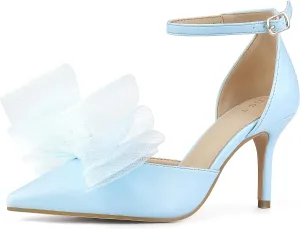 Allegra K Women's Bow Tie Ankle Strap Stiletto High Heels Pumps