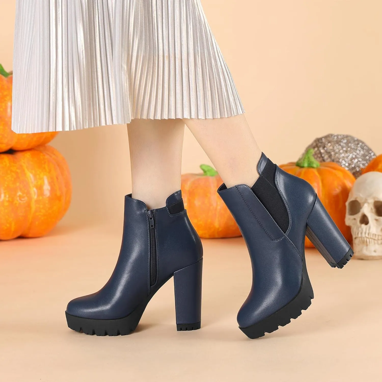 Allegra K Women's Chunky High Heel Platform Ankle Boots