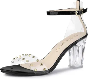 Allegra K Women's Clear Block Heel Ankle Strap Heeled Sandals