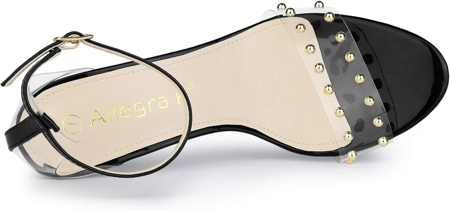 Allegra K Women's Clear Block Heel Ankle Strap Heeled Sandals