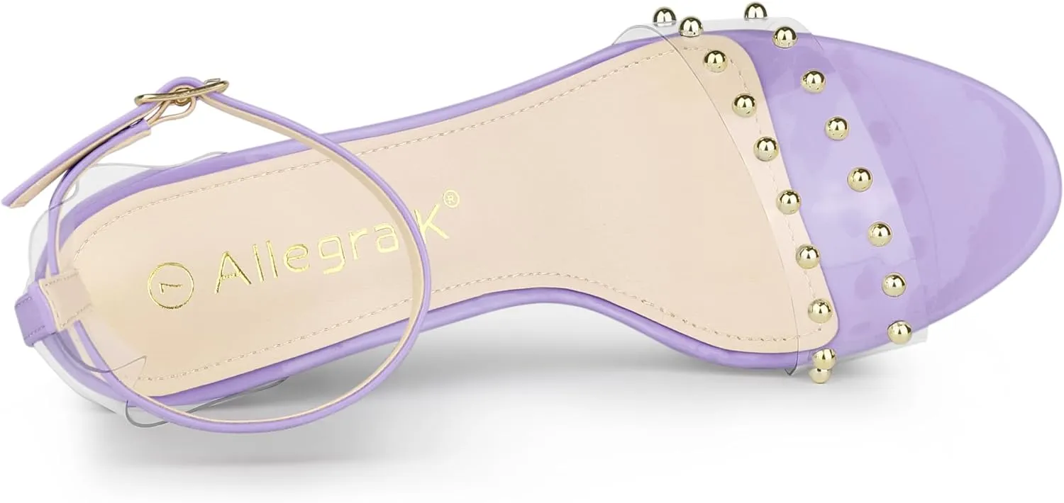 Allegra K Women's Clear Block Heel Ankle Strap Heeled Sandals