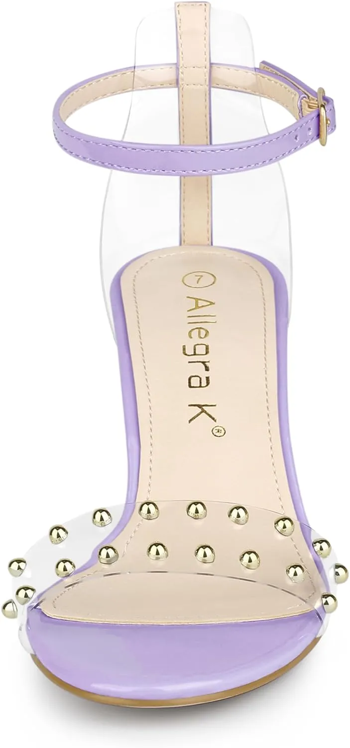 Allegra K Women's Clear Block Heel Ankle Strap Heeled Sandals