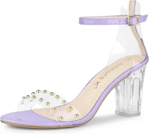 Allegra K Women's Clear Block Heel Ankle Strap Heeled Sandals