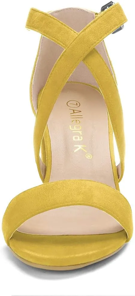 Allegra K Women's Crisscross Ankle Strap Block Heel Sandals