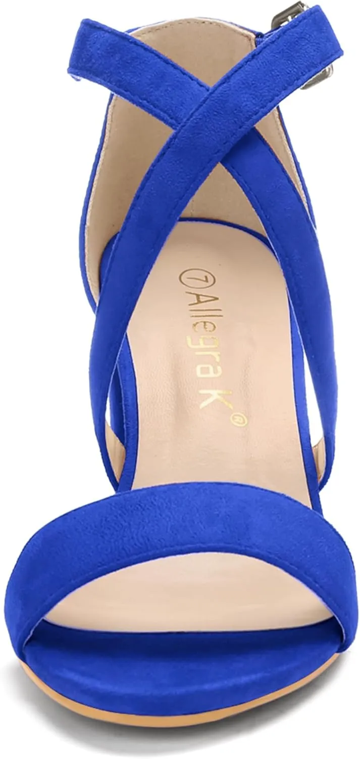 Allegra K Women's Crisscross Ankle Strap Block Heel Sandals
