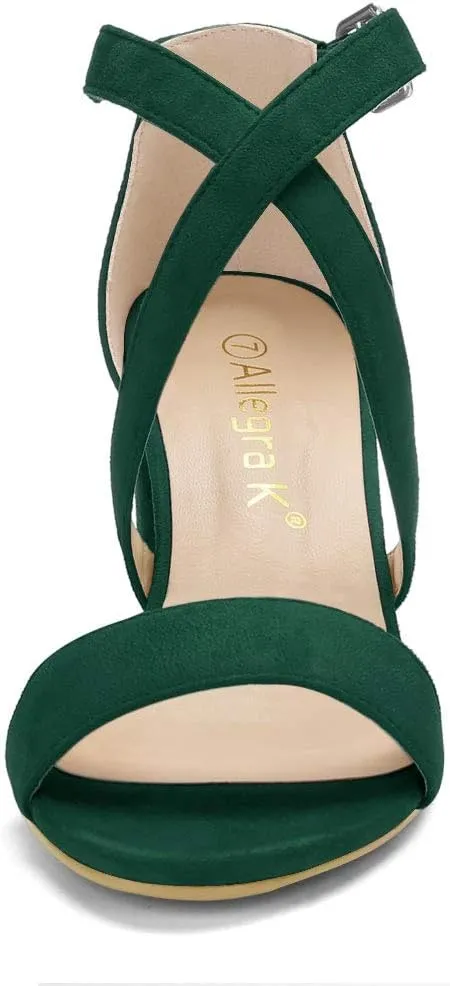 Allegra K Women's Crisscross Ankle Strap Block Heel Sandals
