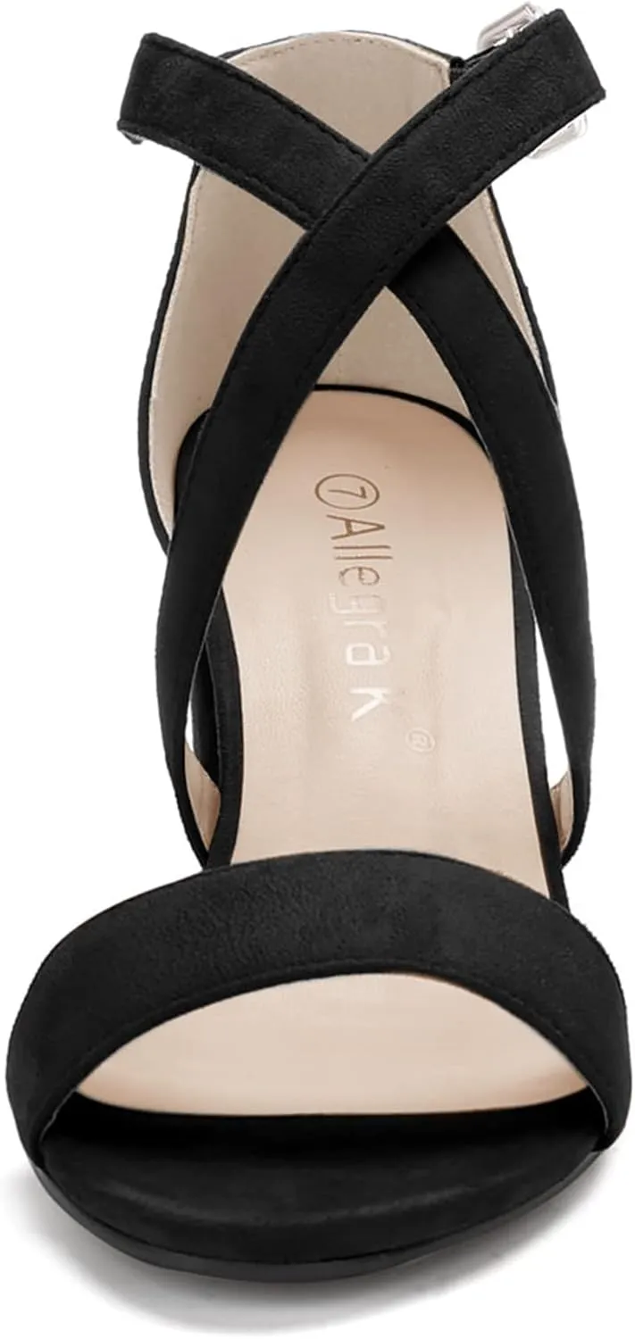 Allegra K Women's Crisscross Ankle Strap Block Heel Sandals