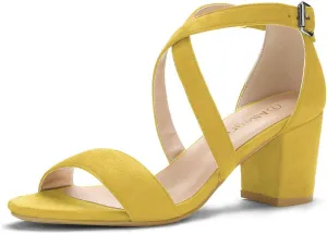 Allegra K Women's Crisscross Ankle Strap Block Heel Sandals