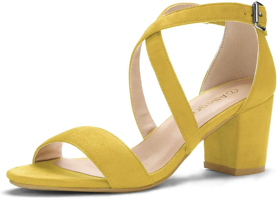 Allegra K Women's Crisscross Ankle Strap Block Heel Sandals