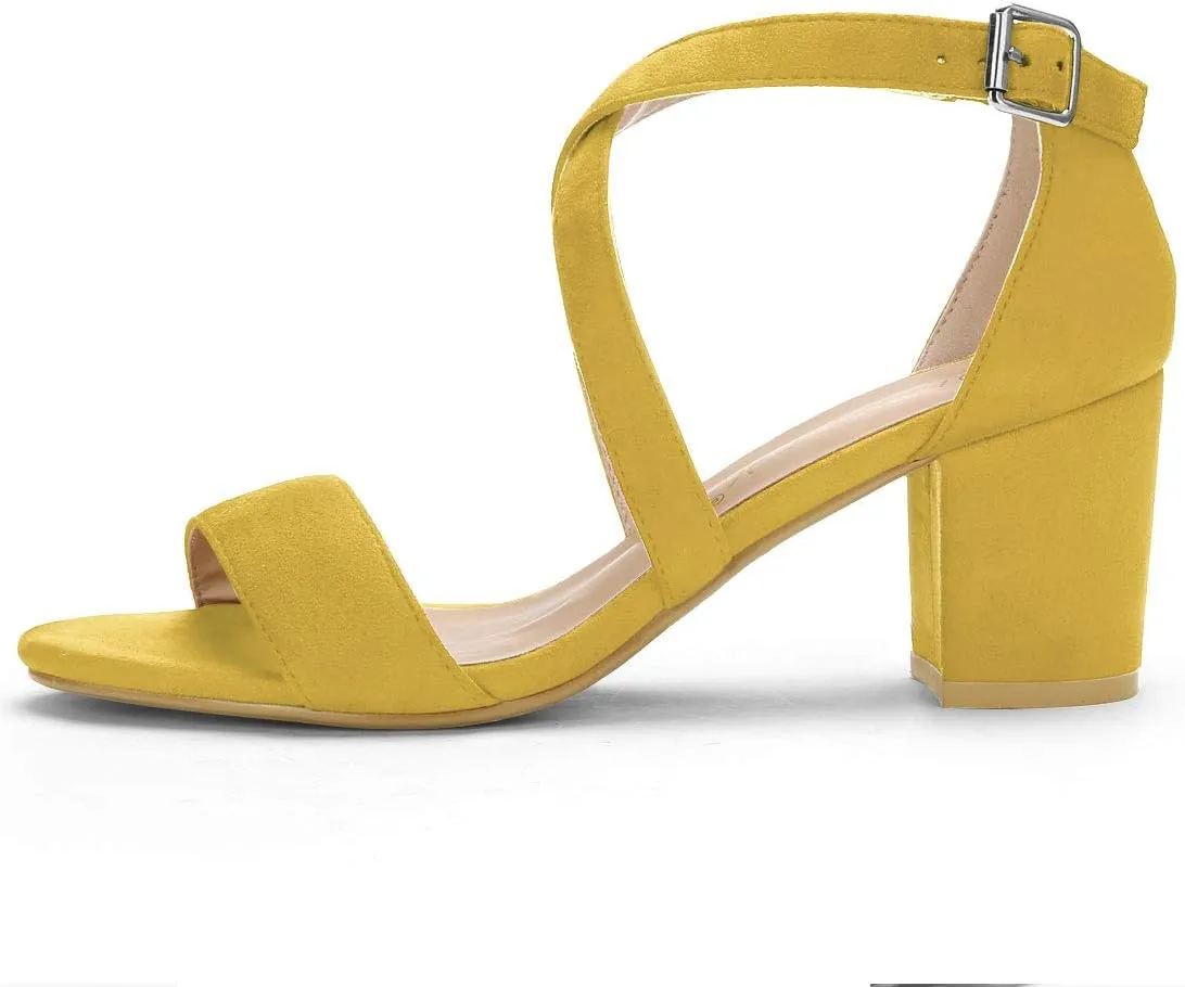Allegra K Women's Crisscross Ankle Strap Block Heel Sandals