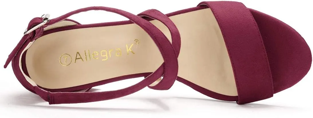 Allegra K Women's Crisscross Ankle Strap Block Heel Sandals