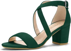 Allegra K Women's Crisscross Ankle Strap Block Heel Sandals