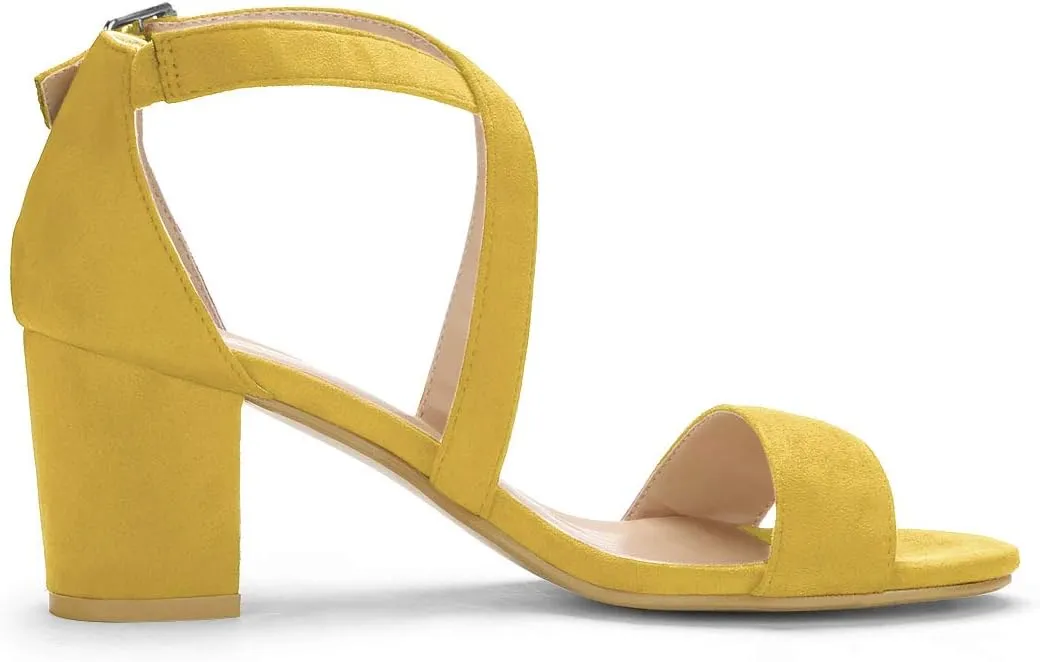 Allegra K Women's Crisscross Ankle Strap Block Heel Sandals