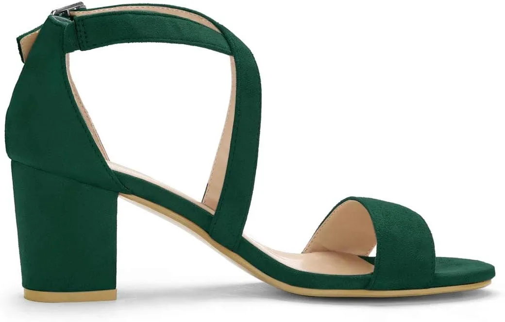 Allegra K Women's Crisscross Ankle Strap Block Heel Sandals