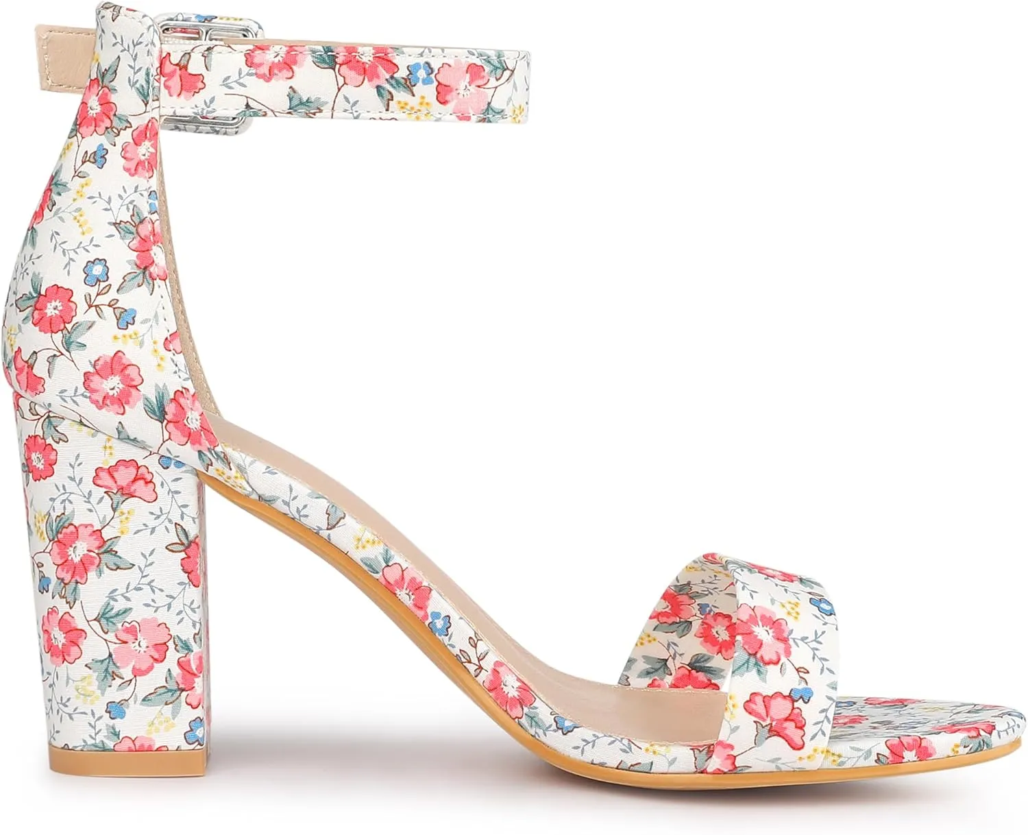 Allegra K Women's Floral Print Open Toe Block High Heels Summer Sandals