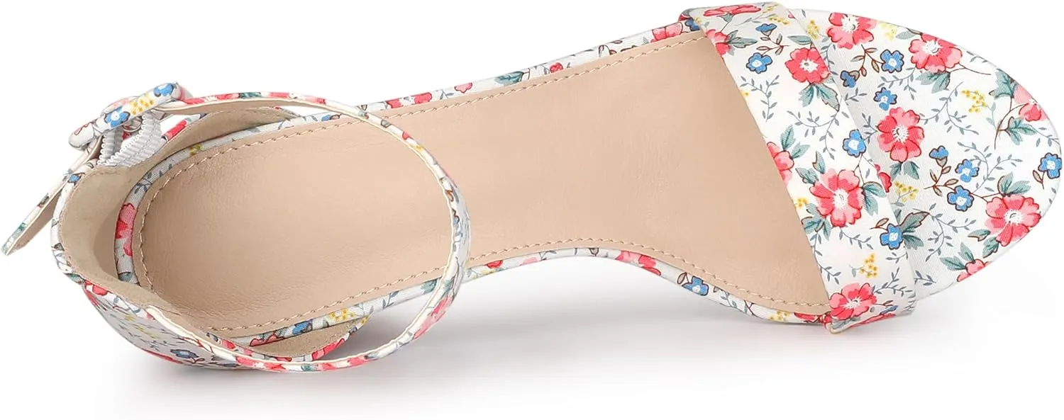 Allegra K Women's Floral Print Open Toe Block High Heels Summer Sandals