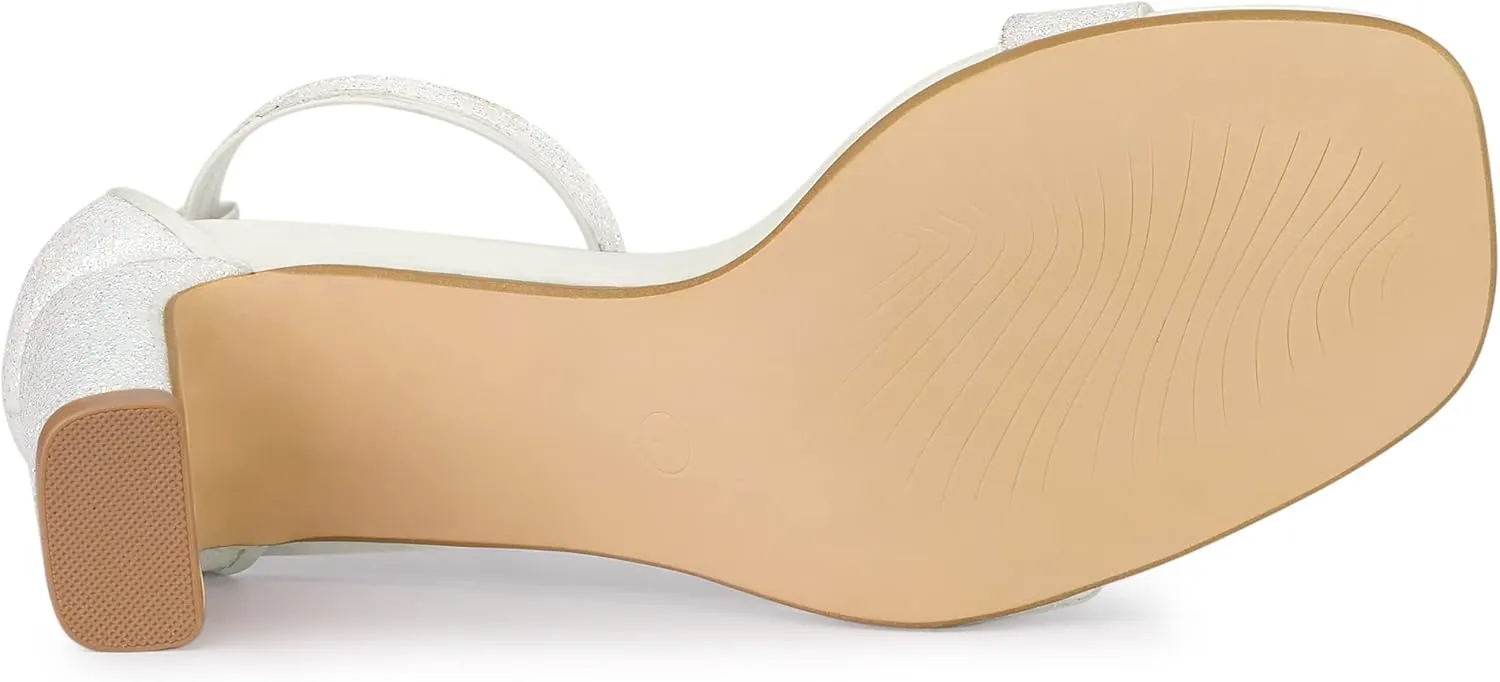 Allegra K Women's Glitter Ankle Strap Chunky Heeled Sandals