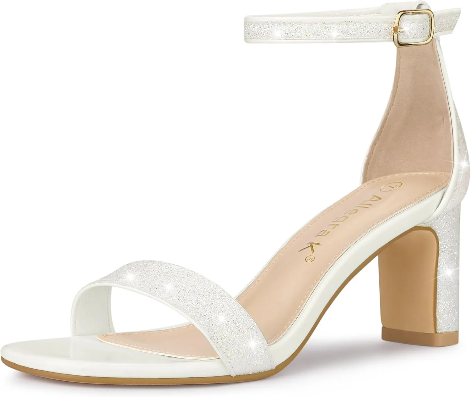 Allegra K Women's Glitter Ankle Strap Chunky Heeled Sandals