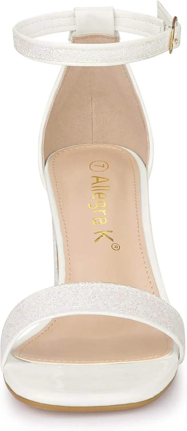 Allegra K Women's Glitter Ankle Strap Chunky Heeled Sandals
