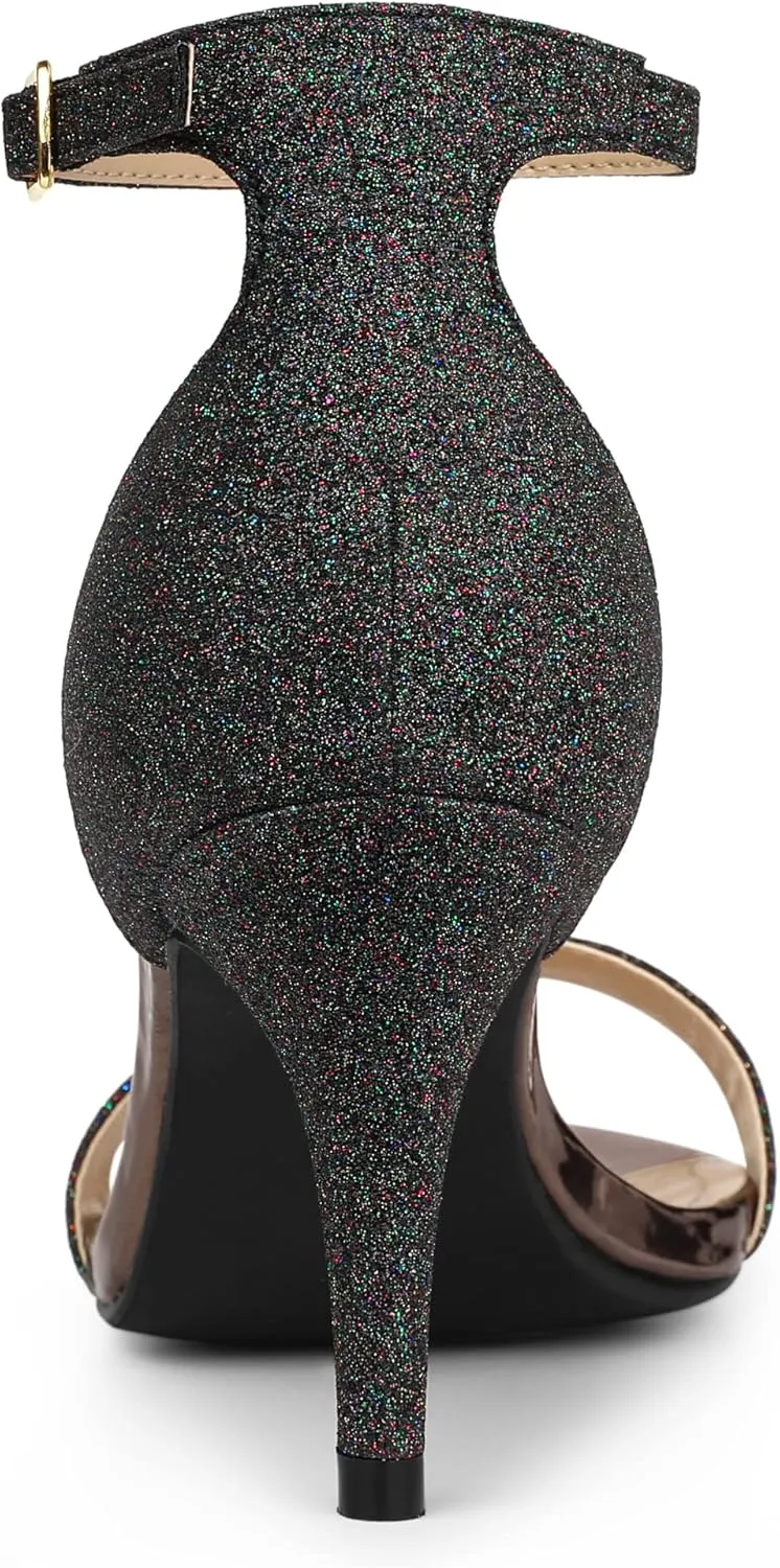 Allegra K Women's Glitter Ankle Strap Stiletto Heel Sandals