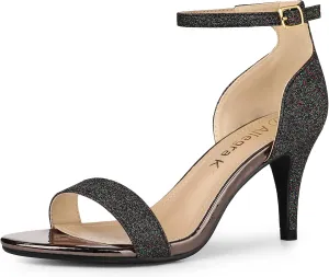 Allegra K Women's Glitter Ankle Strap Stiletto Heel Sandals