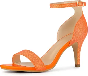 Allegra K Women's Glitter Ankle Strap Stiletto Heel Sandals