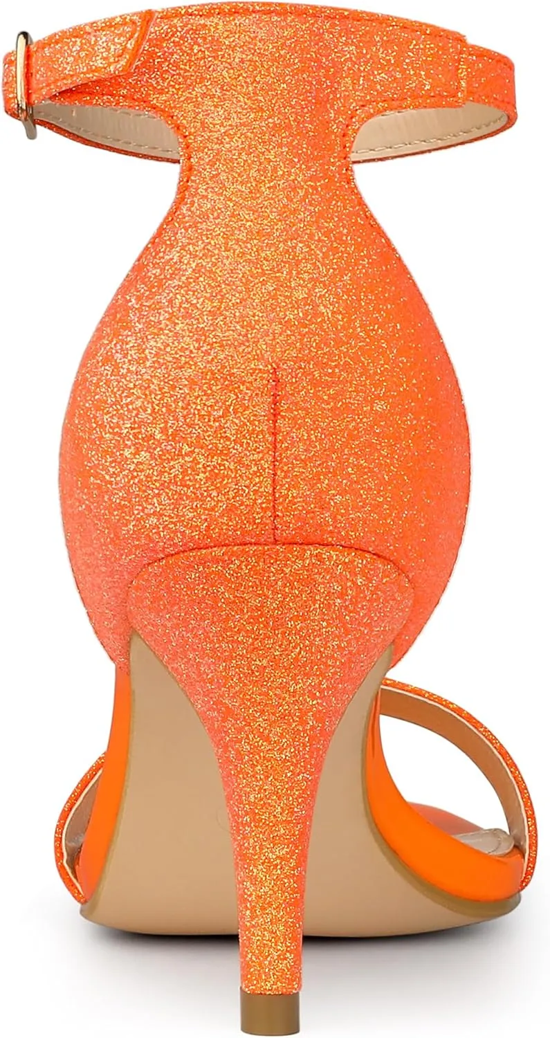 Allegra K Women's Glitter Ankle Strap Stiletto Heel Sandals