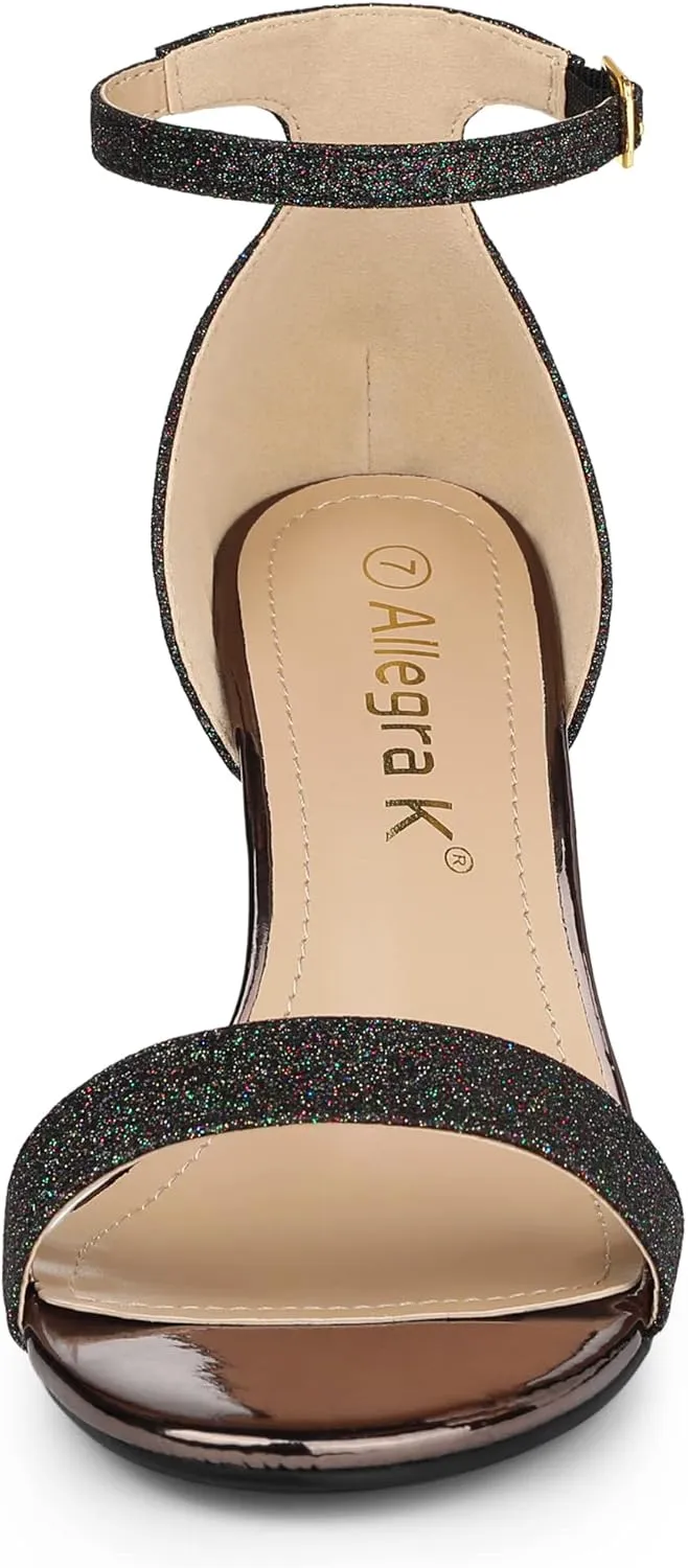 Allegra K Women's Glitter Ankle Strap Stiletto Heel Sandals