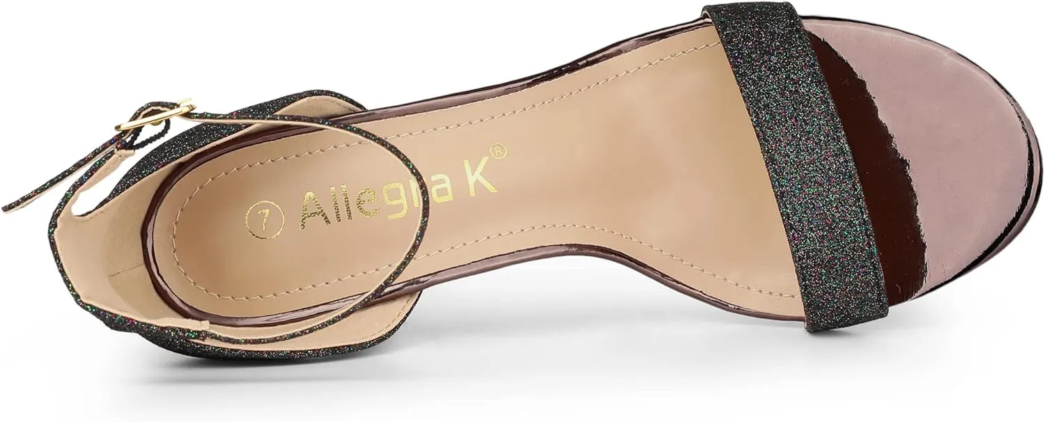 Allegra K Women's Glitter Ankle Strap Stiletto Heel Sandals