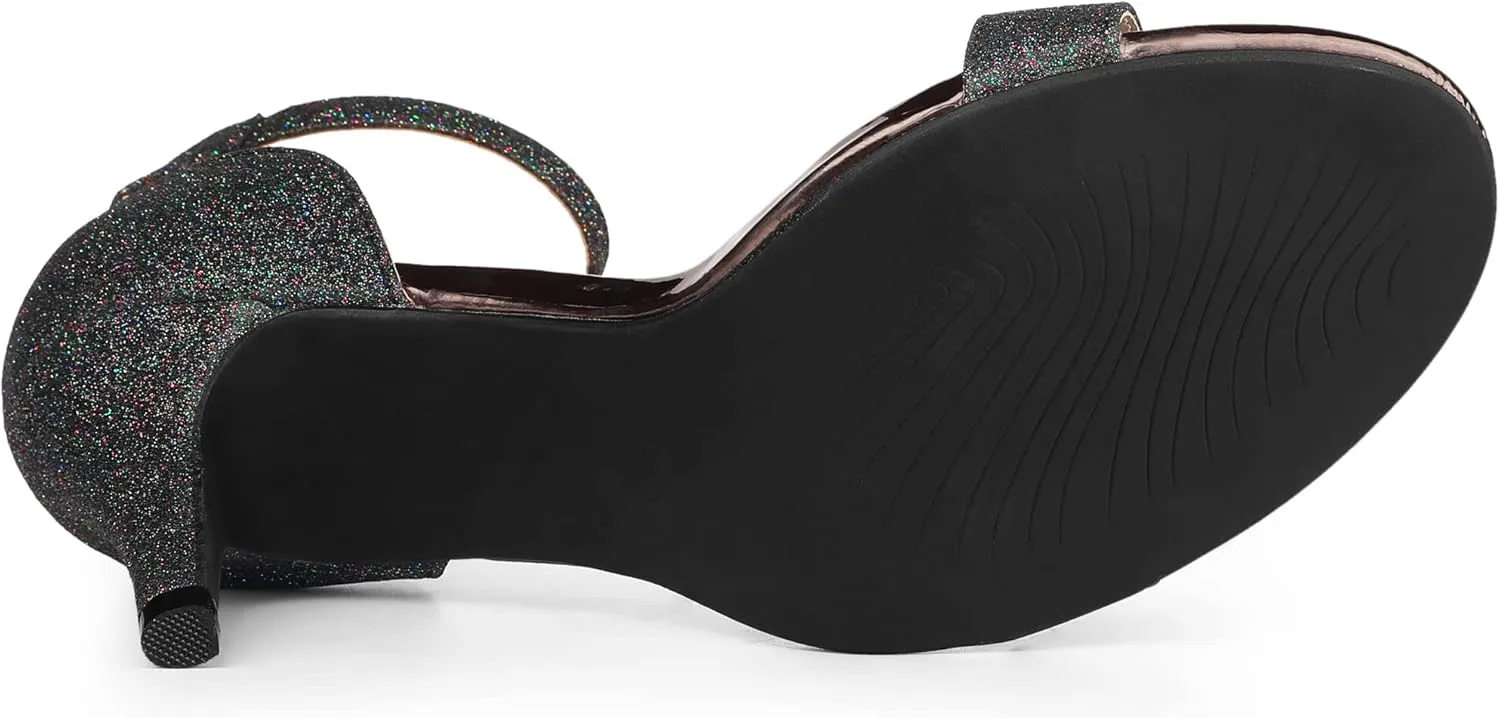 Allegra K Women's Glitter Ankle Strap Stiletto Heel Sandals