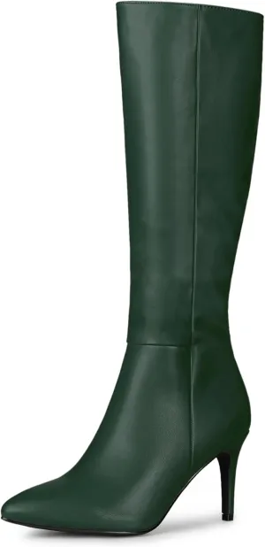 Allegra K Women's High Heels Pointed Toe Stiletto Heel Knee High Boots