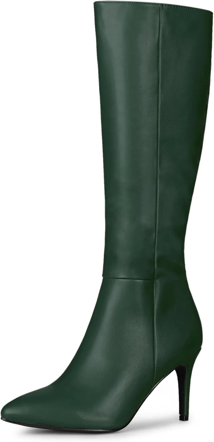 Allegra K Women's High Heels Pointed Toe Stiletto Heel Knee High Boots